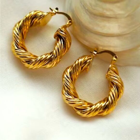 New! Gold Filled Thick Hoop Earrings - Picture 1 of 1